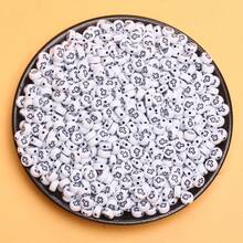 200/600Pcs 6mm Square/7mm Flat Round Acrylic Beads Cross Pattern Beads Loose Spacer Beads For Jewelry Making DIY Bracelets Accessories - Chữ đen trên nền trắng/Oblate - Xem 6