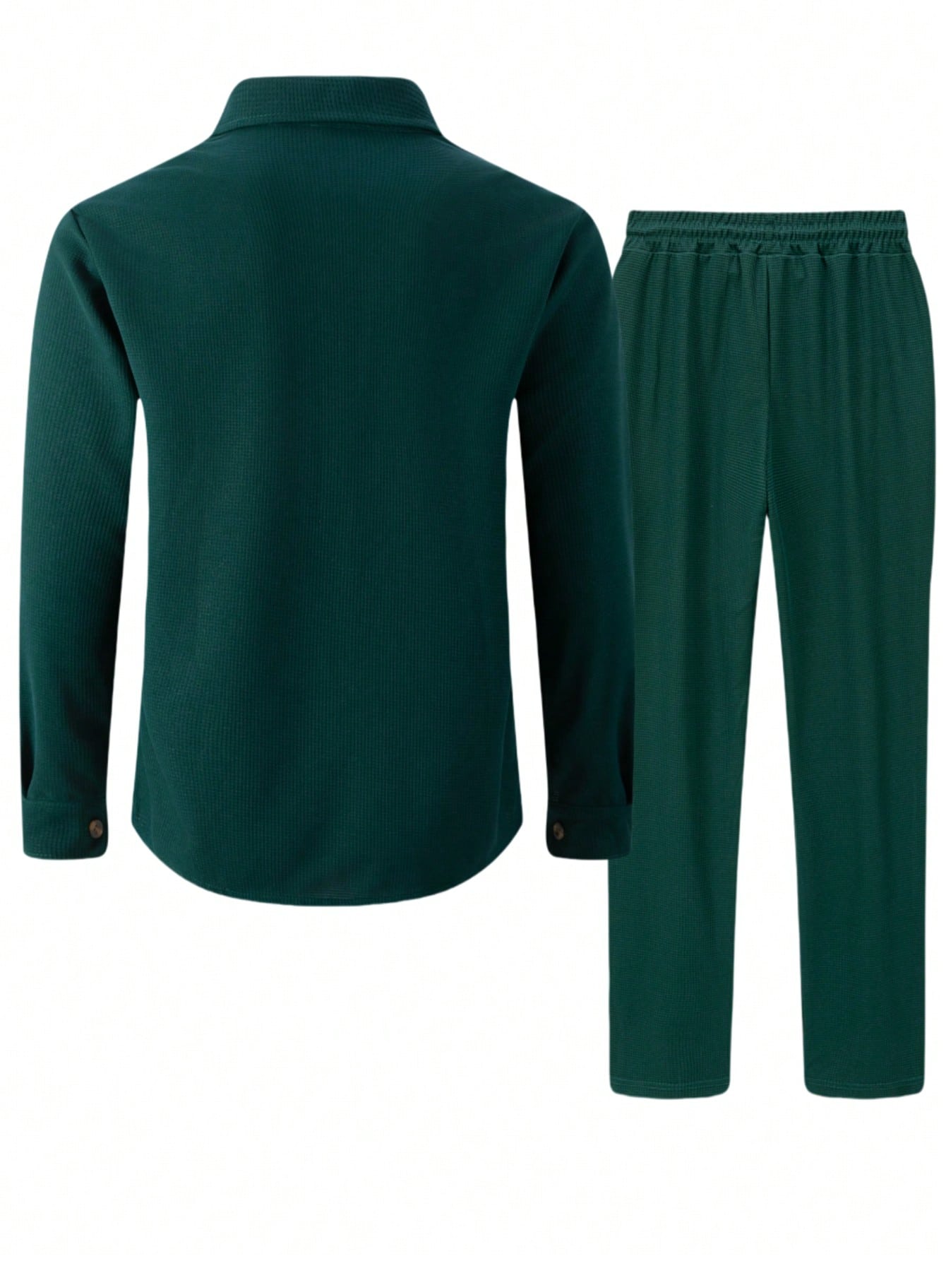 طقم قميص وبنطلون رجالي كاجوال بلون أحادي مع جيبين...