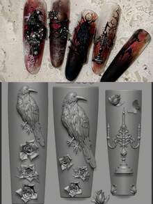 1 件哥特式美甲硅胶模具，乌鸦烛台，玫瑰头骨，荆棘玫瑰，胸腔，脊柱指甲装饰 DIY 透明模具 - 無色 - 查看 1