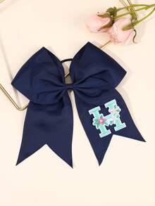 1 件海军蓝啦啦队蝴蝶结，适合女士女孩 A-Z 字母刺绣罗缎丝带蝴蝶结发带纯色字母花朵刺绣蝴蝶结发带优雅蝴蝶结松紧带休闲纯色蝴蝶结发绳啦啦队蝴蝶结橡皮筋女士发饰、马尾辫夹、发圈、发带、弹性发带、家居美容女士配饰礼品 - 藏蓝色 - 查看 31