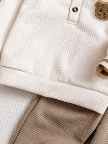 Bhchntiy 2pcs Baby Boy Autumn/Winter New Patchwork Ribbed Cute Bear Collar Jacquard Fabric Solid Color Sweatshirt And Solid Color Jacquard Fabric Pants Casual Fashion Set