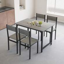 5-Piece Grey Dining Set Including Rectangular Dining Table Dining Chairs With MDF Top Metal Frame Space Saving Dinette Set For Dining Room, Apartment, Small Space - Grey - View 2