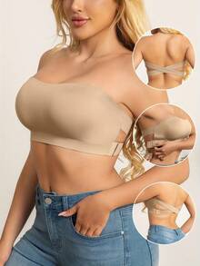Women's Strapless Wireless Push-Up Camisole Bra With Removable Pads And Side Clasps - Seamless Comfort, No Wires, Solid Colors, Elegant Design, Perfect For Everyday And Special Occasions, Strapless Underwear, Comfortable Push-Up Effect, Premium Underwear - 駝色+駝色 - 查看 2