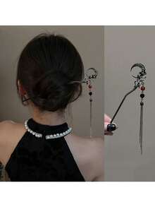 中式蝴蝶流苏吊坠发夹，高端发饰，适合搭配传统汉服、发髻延长器、发髻造型器、发髻发片、发型针、发夹、发卡、发饰、头饰、女士发饰 - 彩色 - 查看 4