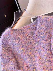 Áo len nữ dệt kim mềm mại, chất liệu pha trộn - Áo len dài tay thoải mái, phù hợp cho mùa thu/đông, trang phục thiết yếu hàng ngày cho những ngày lạnh. - Màu tím - Xem 3