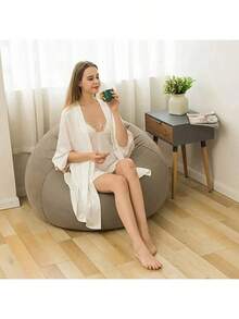 1PC Inflatable Flocking Sofa,Single Slouchy Sofa Portable Easy Storage,Outdoor Leisure Thickened Sofa Lounge Chair Study Chair, Bean Bag Chair - Khaki - View 13