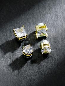 4pcs Minimalist Cubic Zirconia Decor Magnetic Ear Clips For Men, Everyday Wear Accessory - Men's Ear Clip Two Piece Set - View 2