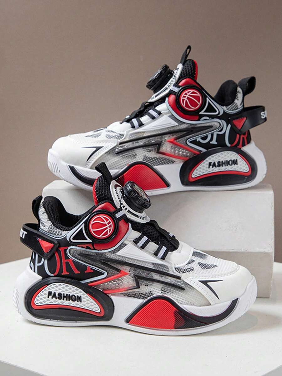 Back To School Boys' Shoes 2023 Spring New Rotating Buckle Basketball Shoes, Durable Non-Slip Sports Shoes For Big Kids, Girls' Sports Shoes