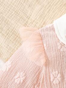 Baby Mädchen süßes langärmliges Hemdkragen Patchwork Kleid mit Zubehörtasche, geeignet für Strandurlaub, Herbst