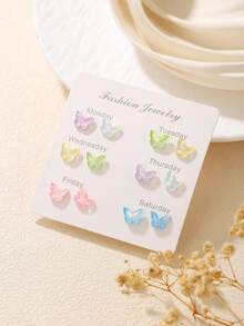 6/7 Pares de Brincos Conjunto Colorido de Borboleta, Coração, Flor, Nuvem, Melancia, Cereja, Pentagrama, Geométrico, Adequado para Amigos, Uso Diário