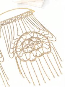 Joyas glamurosas con borlas para el hombro, collar de cadena con brillantes diamantes de imitación, accesorio de boda, pieza llamativa para desfiles de moda, joyería de alto rendimiento para mujer. - Dorado - Ver 5