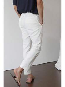 Linen Pants Men Slim Fit Elastic Waistband Lightweight Summer Beach Fashion Casual Pant-20256688 - trắng - Xem 3