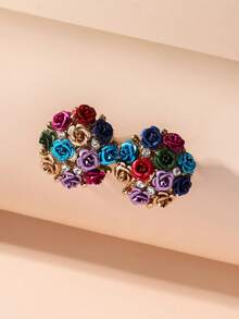 1 pereche de cercei stud cu stras floral delicat, potriviți pentru purtarea zilnică a femeilor