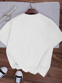 Camiseta de manga corta, cuello redondo y talla grande para mujer - Blanco - Ver 2