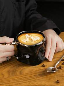 1pc Handmade Silver-Plated Ceramic Wavy Mug, Suitable For Latte, Coffee, And Milk Tea At Home Or Office