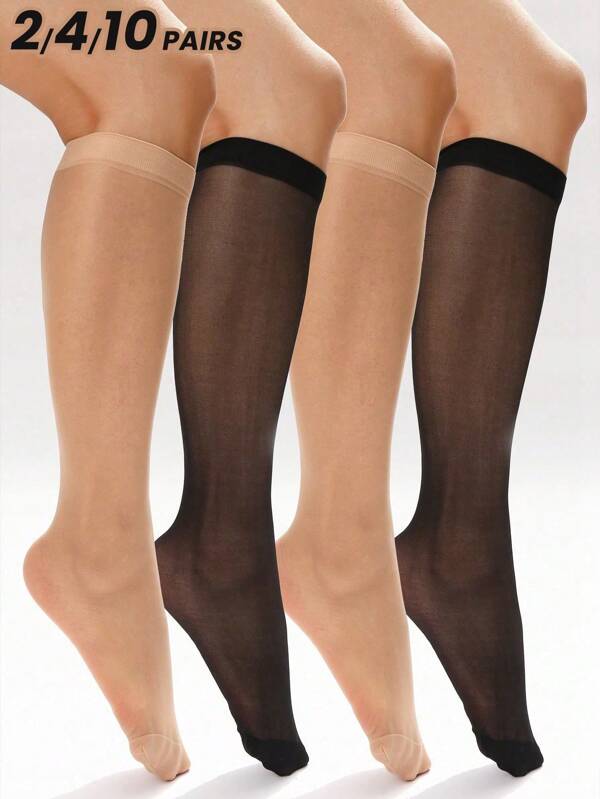 2/4/10 Pairs Women Sheer Pantyhose, Black & Apricot Color, Fashion Versatile Stockings Suitable For Daily Use, Home, Party,, Y2k