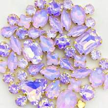1 Pack Of Approx. 50pcs Gold & Light Purple Acrylic Sew On Rhinestones, Mixed Shapes Metal Claw Sewing Gems, Silver - Gold Base Mocha Light Purple 50pcs - View 6