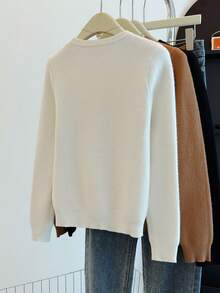 Set de 3 suéteres de punto de unicolor, adecuados para vacaciones, oficina, hogar, casual, viajes, aeropuerto, otoño/invierno