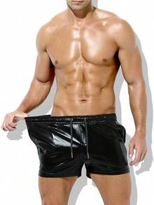Pantalones cortos metálicos holográficos brillantes y brillantes para hombre, pantalones cortos con bolsillos y cordones para atuendo de rave - A3-negro-ck3118 - Ver 6