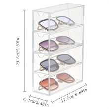 透明防尘现代办公桌收纳盒带抽屉 - 4 层透明亚克力可堆叠眼镜收纳盒带抽屉展示盒，适用于女士眼镜收纳盒，时尚眼镜、化妆品和口红独立隔层 - 可爱的办公用品、礼物