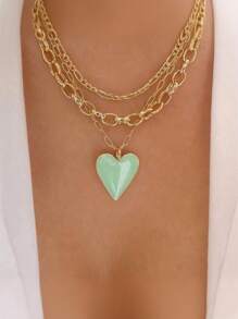 Vintage Color Heart Pendant Pearl Necklace For Women Girls Fashion Gold Color Chain Choker Necklaces