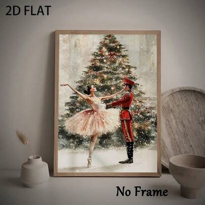1PC Christmas Dancing Ladies Retro Style Oil Painting Canvas Painting Posters Modern Wall Art Decoration, Cartoon Style Realistic Art Christmas Tree Printing Poster Pictures Room Decoration, Corridor, Study, Bedroom Wall Art Decoration, Christmas Decor(No Frame)