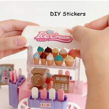 عربة بيع آيس كريم وبسكويت دونات لعب للأطفال مع إضاءة، مشهد مصغر واقعي DIY، مجموعة ألعاب منزلية تعليمية، هدية إبداعية لأطفال من عمر 3-6 سنوات في عيد الميلاد والكريسماس