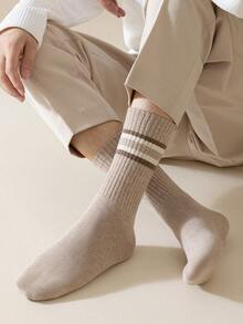 1/5 Pairs Men's Color Block Striped Thermal Lined Comfortable Soft Simple Casual Business Sports Mid,Calf Socks, Cozy Socks - Multicolor - View 9