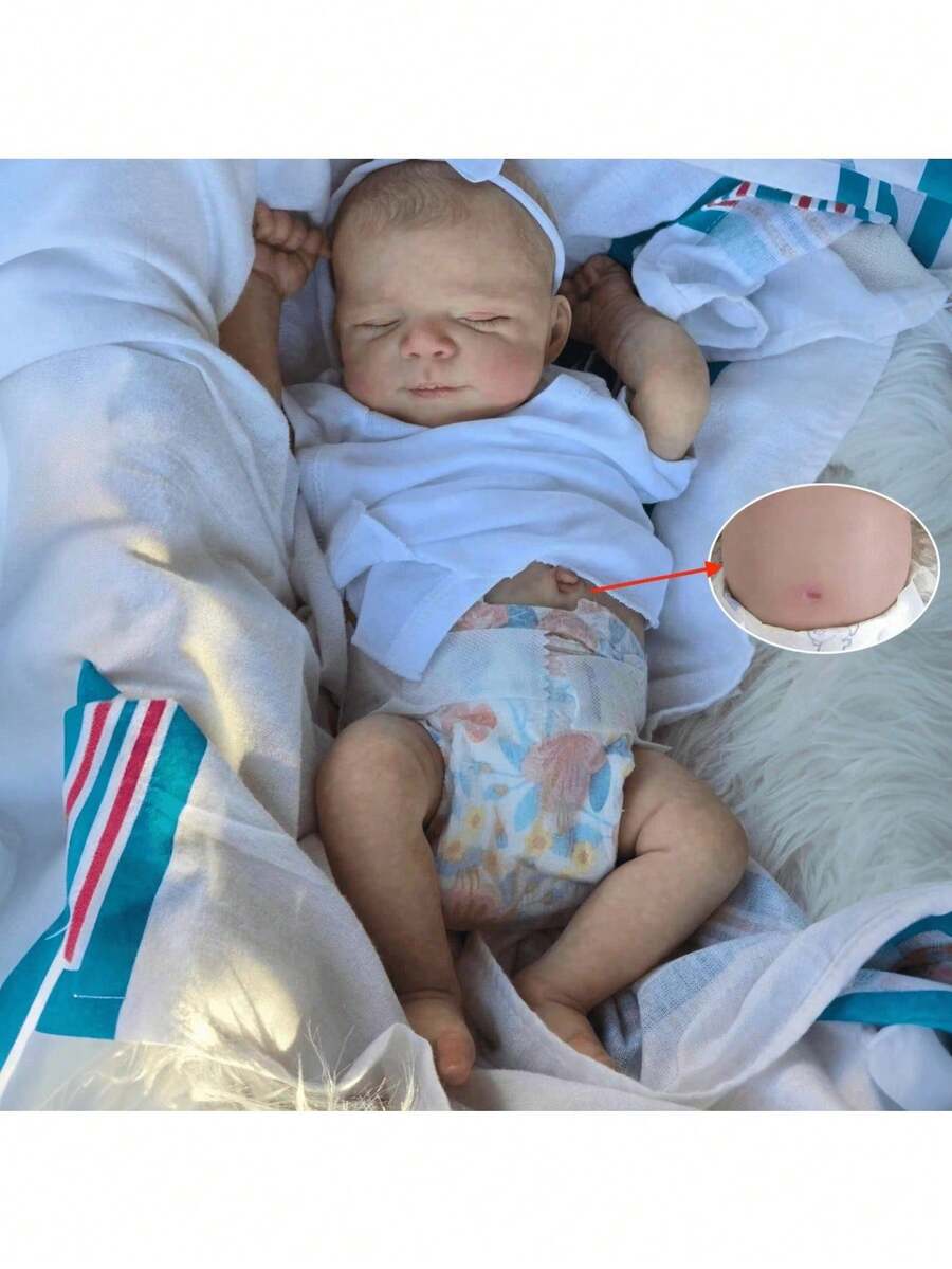 48cm Doll Soft Full Vinyl Body Reborn Baby Girl Art Toy With 3D-Paint Skin And Visible Veins, 19inch Like Real Sleeping Babies Lovely Bathe Toy For 3+ Kids Birthday Gift