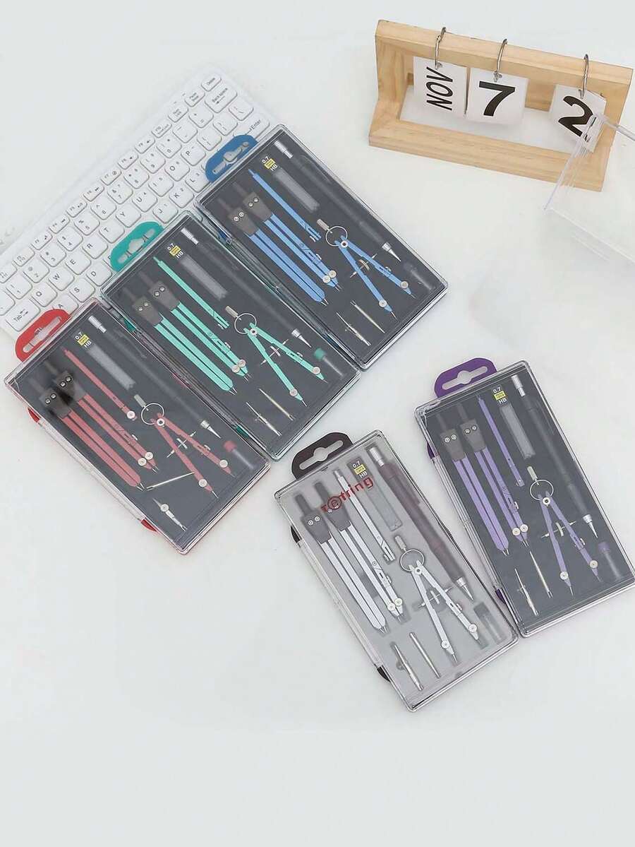 1 قطعة، طقم من 9 قطع بوصلة ملونة، بوصلة من سبيكة الألومنيوم ملونة للطلاب لرسم التصميم والتخطيط، طقم مكون من 9 قطع