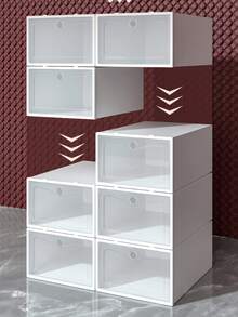 1/5白色折叠鞋盒收纳盒用于分类网球鞋高跟鞋等鞋子可堆叠抽屉式翻盖防尘鞋架家用加厚透明折叠鞋子收纳箱