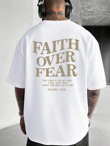 Men's Christian T-Shirt "FAITH OVER FEAR" | Psalm 118:6 Design | Inspirational Streetwear | 100% Cotton | Unisex Fit | Ideal Gift For Believers - 軍綠色 - 查看 3