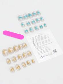 30 Stücke Aufklebe-Nägel Quadrat/Kurz Sommer Orange Soda Atmosphäre Farbverlauf Aufklebe-Stil Nagelplättchen/Nagel Dekoration Y2K/Geeignet für Veranstaltungen, Festivals, Halloween und den täglichen Gebrauch, inklusive 1 Stücke Gelee-Kleber und 1 Nagelfeile Nagelpflege-Set