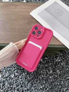 1pc Solid Color Dopamine Matte Finish Card Holder Simple Clean Phone Case Compatible With IPhone 16 Pro Max Waterproof Shockproof Anti-Fall Scratch Resistant,International Version, Not The Domestic Version - Hot Pink - View 5