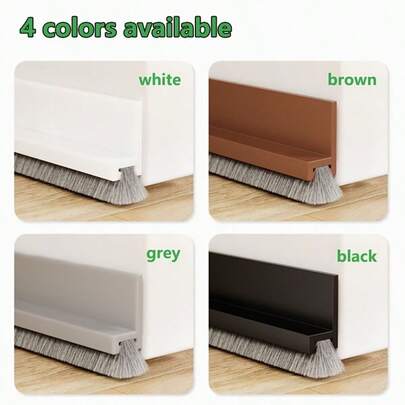 Tira de sellado de silicona para la parte inferior de la puerta, base de silicona que se ajusta al contorno de la parte inferior de la puerta, fibras de cepillo suaves como el terciopelo que rodean, bloquea efectivamente el aire frío y caliente.