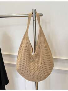 Large Capacity Crochet One Shoulder Tote Bag - Lightweight, Multifunctional Knitted Handbag, Beige, Pink, Brown, Black, Suitable For Travel, Beach, Vacation And Daily Use, Large Tote Bag