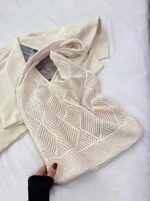 Sommer-Essential für Damen, gehäkelte, gestrickte Tragetasche, Strandtasche mit großem Fassungsvermögen, Umhängetasche, saisonaler Rucksack für Damen, Strandtasche, perfekt für Sommer, Urlaub und den täglichen Gebrauch, Cut-Out