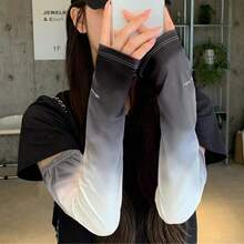 1Pc渐变色冰丝冰袖夏季防晒袖套女宽松手套防护袖套防紫外线手袖 - 彩色 - 查看 7