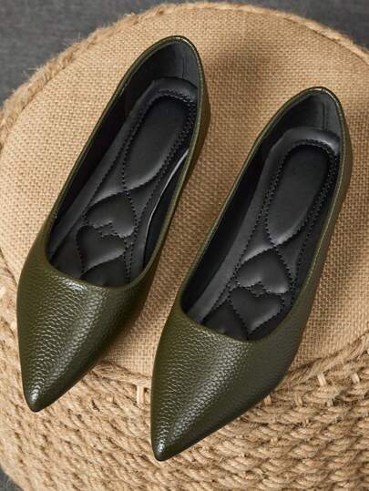 Women's Pointed Toe Fashion Low Vamp Flats, Outdoor Casual Wear, Purple, Champagne High-End, Red, Versatile Yellow, Comfortable Black Loafers