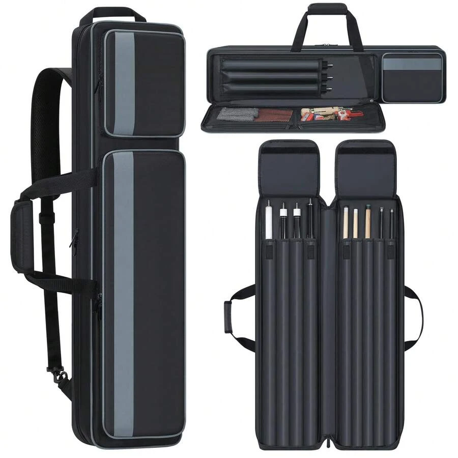 Pool Cue Case 4x5, Pool Cue Carrying Case Soft Padded Billiard Stick Bag With Multi-Pocket For 4 Butts And 5 Shafts, Pool Stick Case Cue Bag With Backpack-Straps For Pool Cues And Accessories - Black - View 1