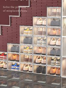 1/5白色折叠鞋盒收纳盒用于分类网球鞋高跟鞋等鞋子可堆叠抽屉式翻盖防尘鞋架家用加厚透明折叠鞋子收纳箱