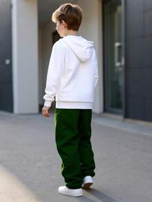 2 件套男童眼镜和恐龙印花连帽衫和爪子字母图案裤子休闲舒适街头服饰，春秋季 - 綠色 - 查看 3