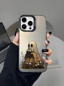 1pc Lonely Ghost Illustration Pattern High-Quality Matte TPU Shockproof Protective Case Compatible With IPhone 7/8/X/Xs/XR/XS Max/11/12/13/14/15/16 Pro Max And Galaxy - Multicolor - View 1