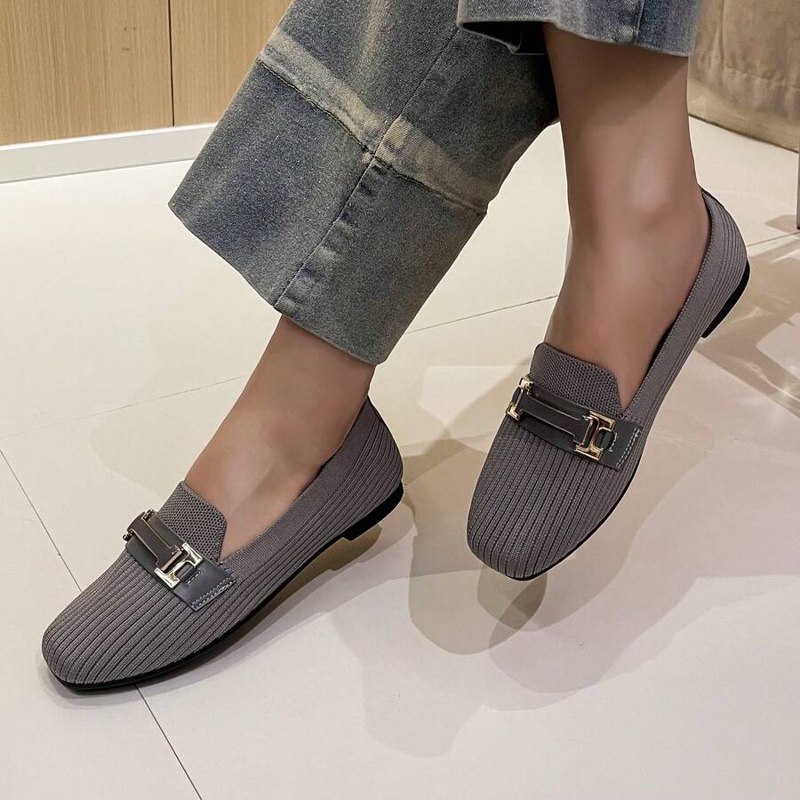 Women's Metal Decor Casual Flat Slip-On Shoes For Daily Wear - Grey - View 1