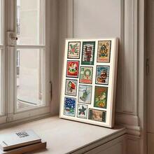 1 pièce Affiche murale vintage sans cadre avec timbre de Noël. Affiche de vacances classique avec des designs de timbres rétro pour la décoration festive de la maison, de la chambre d'étudiant et des cadeaux nostalgiques. Décoration de Noël, décoration d'arbre de Noël, cadeaux, décoration de Thanksgiving, de mariage, de maison, d'automne, d'anniversaire, fournitures de fête, décoration intérieure de fête, décoration d'Halloween, décoration murale, ornements d'Halloween - Multicolore - Voir 4