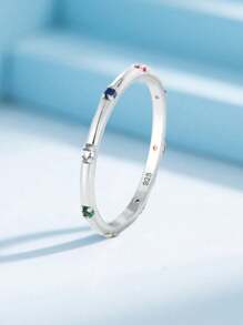 1 PC 925 Sterling Silver Minimalist & Cute Rainbow Ring White Gold Plated Suitable For Women's Daily Wear Fine Jewelry Gifts