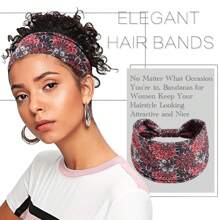 1条女士宽发带，印花波西米亚风弹力头巾，几何图案花朵结头巾，防滑头饰，涤纶材质，四季皆宜，适合运动、瑜伽、跑步、日常佩戴，优雅发饰，女士头巾，蝴蝶结发带