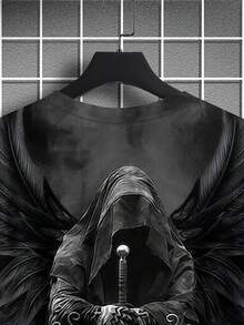 大码男士印花圆领短袖T恤，万圣节适用