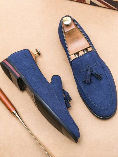 Men's Leather Shoes, British Style Suede Leather Loafers, Tassel Moccasins, Casual Business Work Oxfords (Loafers Run Small, Customers With Large Feet Are Advised To Order One Size Up)