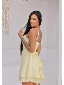 Romper Dress Flared Viscose Fabric With Adjustable Straps With Elastex Cup At Simple Cost Linen With Belt Daily Daily Summer - Màu vàng ngỗng - Xem 4